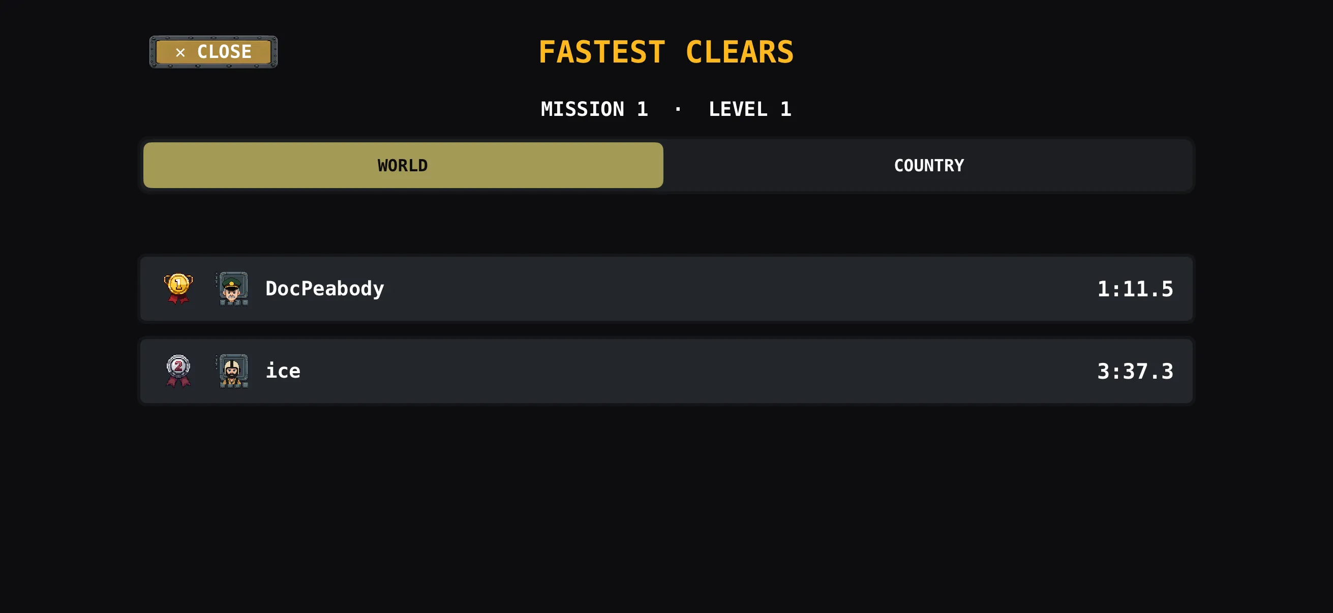 Leaderboard screen